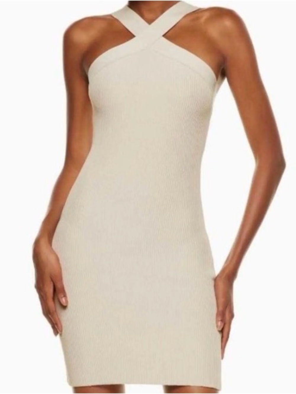 Babaton One-Shoulder Ribbed Knit Dress in Beige